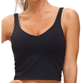 Women's Longline Sports Bra Wirefree Padded Medium Support Yoga Bras Gym Running Workout Tank Tops